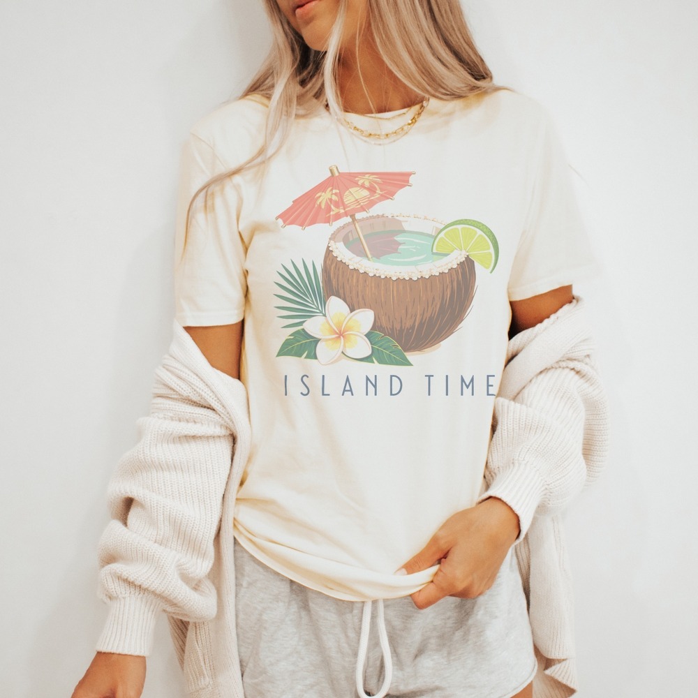 Island Time Tropical Shirt with Palm Tree Umbrella